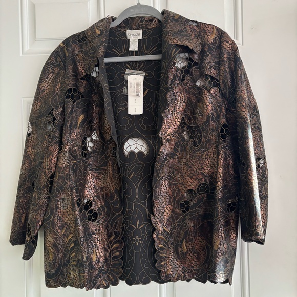 NWT Chico’s Metallic Open Weave Embroidered Jacket, Size 12 - Picture 1 of 7